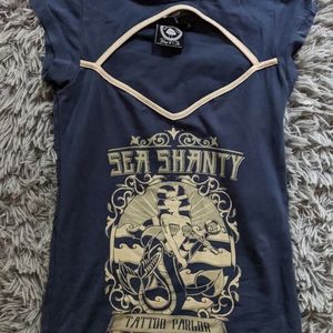 Mermaid Tattoo Nautical Shirt with Chest Peek/Cleavage Window